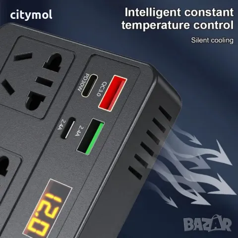 Инвертор преобразувател от 12/24 V на 220 V, 200W ,цифров дисплей, 4 x USB, Type C, QC 3.0 30W, изхо, снимка 5 - Аксесоари и консумативи - 48780061