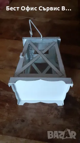 фенер метален ретро антикварен, за свещ кандило или други, метал и стъкло, бял, снимка 7 - Антикварни и старинни предмети - 48658478