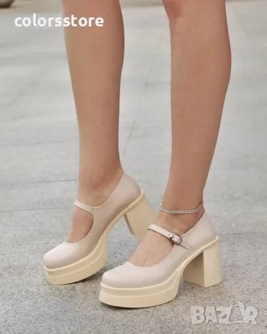 Обувки на ток - бежова кожа - SDF90