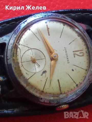 JUNGHANS SHOCKPROOF Стар НЕМСКИ РЯДЪК ВИНТИДЖ МЕХАНИЧЕН ЧАСОВНИК ЮНГХАНС РЕТРО КАИШКА Ест КОЖА 29335, снимка 6 - Антикварни и старинни предмети - 37399957