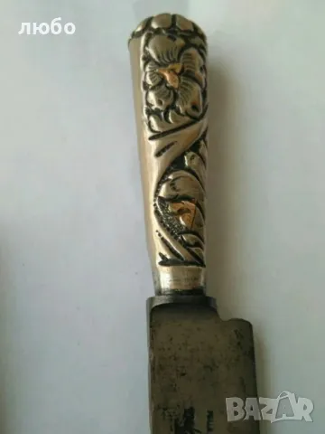 НОЖ  TANDIL-АРЖЕНТИНА 1945 г Сребърна Дръжка и Кания  0,925 и Златно Инкрустирани Елементи 18к , снимка 14 - Антикварни и старинни предмети - 48771687