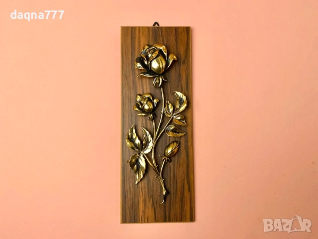 Винтидж стенна картина  дървесен панел с роза, Германия, снимка 4 - Картини - 52254290