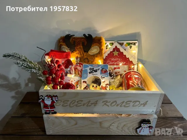 Коледна дървена щайга/ кошница за корпоративни подаръци, снимка 6 - Декорация за дома - 48951920