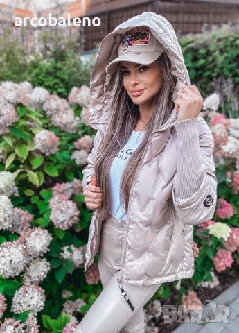 Ватирано дамско яке с качулка и декоративни ръкави, снимка 7 - Якета - 51782137