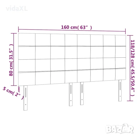 vidaXL LED горна табла за легло, тъмносива, 160x5x118/128 см, плат, снимка 6 - Тоалетки - 56146669