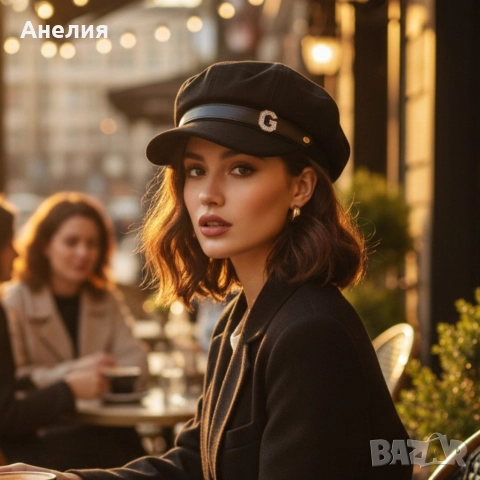 Елегантна дамска шапка тип фуражка, снимка 3 - Шапки - 52664840