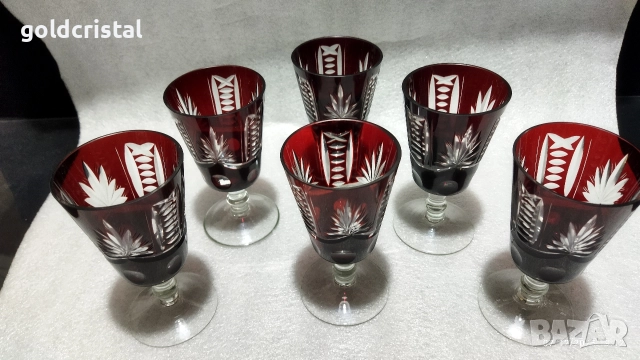 кристални чаши цветен червен кристал , снимка 6 - Антикварни и старинни предмети - 51933282