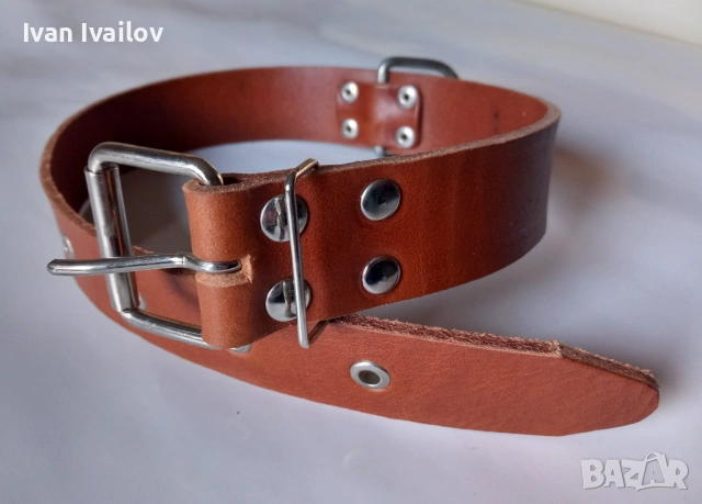 Мек нашийник от естествена кожа (цвят Коняк) – 4 см широк, снимка 2 - За кучета - 54137849