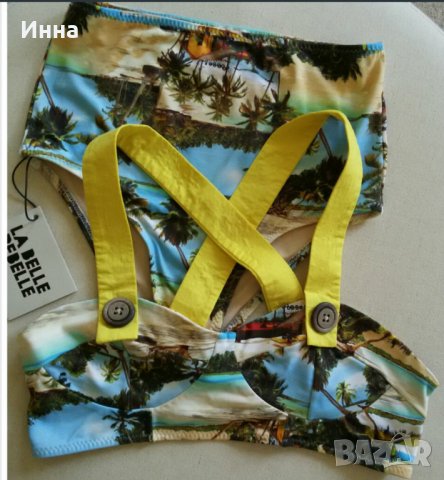 Бански костюм от две части S размер с висока талия и цветен принт , снимка 2 - Бански костюми - 29633356
