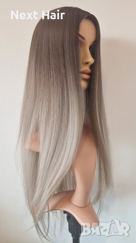 Права омбре перука – тъмни корени, пепеляво русо, снимка 5 - Аксесоари за коса - 53342483