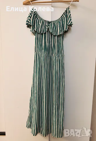 Divided/ H&M миди рокля с цепки, в бяло и зелено, размер XS-S