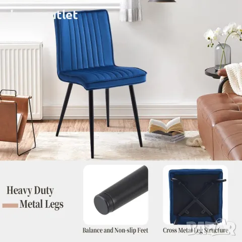 Трапезни столове с дамаска от кадифе в синьо, к-т от 2бр C-U-DC-B0320BU, снимка 4 - Столове - 49195682