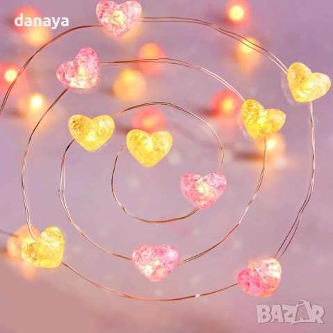 6349 Романтични светещи лампички Сърца, 1 метър, многоцветни, снимка 5 - Декорация за дома - 53201751