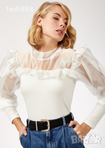 Нова бяла нежна блузка, снимка 1 - Блузи с дълъг ръкав и пуловери - 35223710
