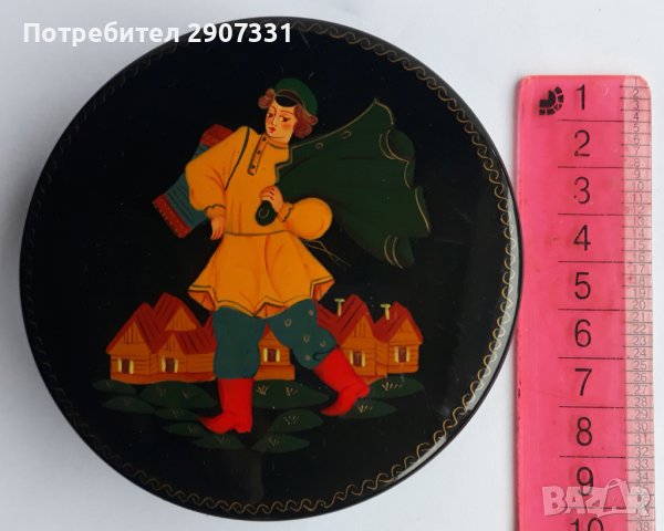 кутия с селски хармонист. ръчно рисуване. Русия, 1960-70