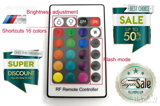 Ангелски очи многоцветни RGB LED Фарове Angel Eyes DRL за кола пръстени 4x131 mm рингове с дистанцио, снимка 2 - Аксесоари и консумативи - 48040120