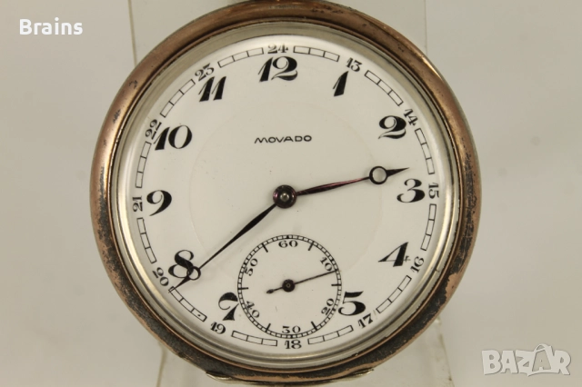 1920"s MOVADO Сребърен Джобен Швейцарски Часовник, снимка 4 - Антикварни и старинни предмети - 51758064