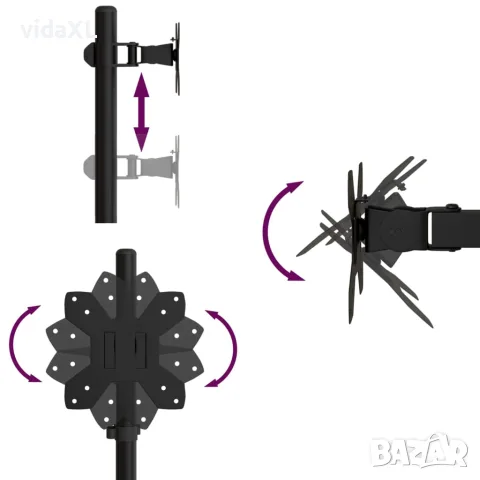 vidaXL Стойка за два монитора черна стомана VESA 75/100 мм, снимка 8 - Стойки, 3D очила, аксесоари - 56147329