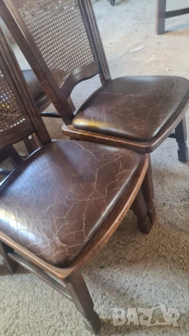 дървен стол с ратан и кожа внос от Европа, снимка 4 - Столове - 50681062