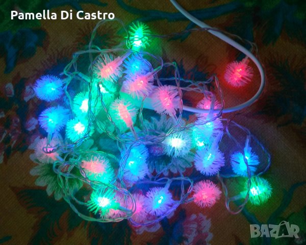 Коледна украса LED разноцветни лампички 30 броя с прозрачен кабел.