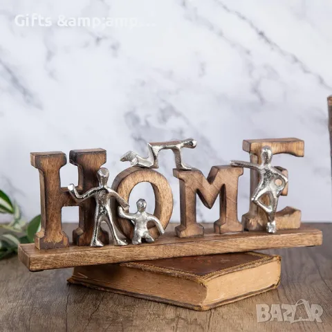 Настолна декорация НОМЕ - дърво и метал, снимка 1