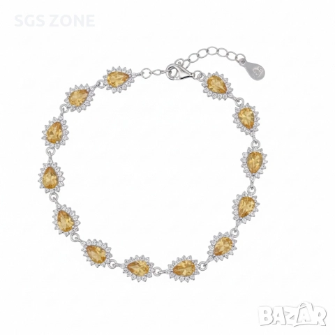 сребърна гривна с естествен цитрин, снимка 2 - Гривни - 52697107