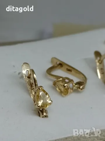 Нови 14К златни обеци с естествени цитрини, снимка 1