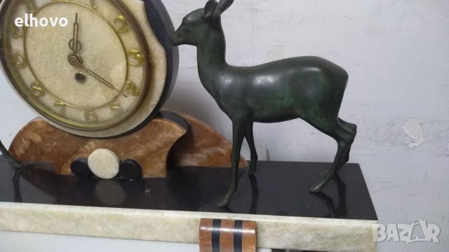 Часовник с бронзови фигури на елени, снимка 2 - Антикварни и старинни предмети - 36713699