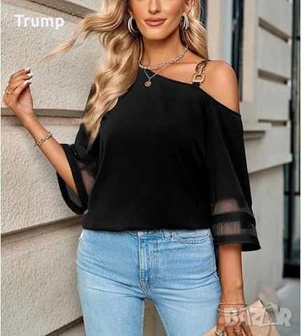 Блуза с красив.бродиран ръкав в.черно