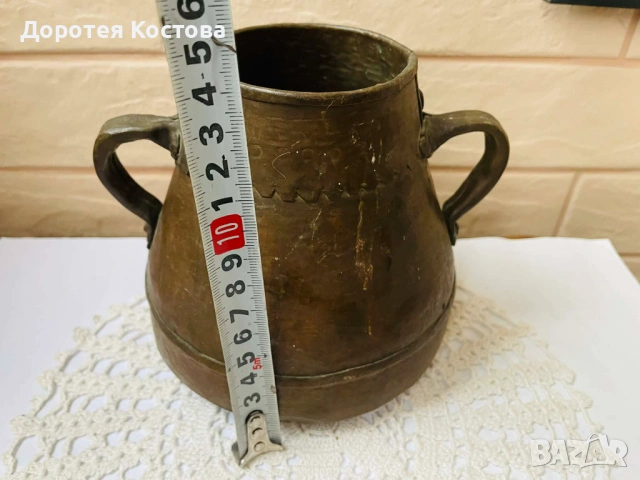 Красива медна кашпа с 2 дръжки от Англия с алое вера, снимка 7 - Антикварни и старинни предмети - 54361689