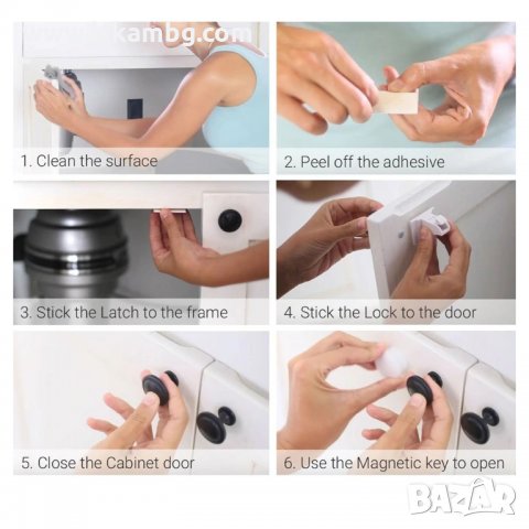 Магнитни предпазители за шкафове и чекмеджета - к-т 4бр. с ключ - код 3314, снимка 5 - Други - 35410865