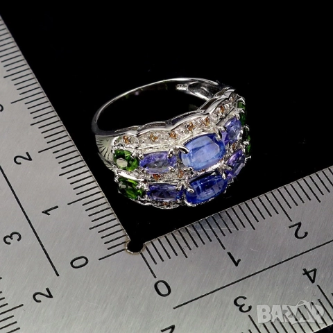 925 сребърен пръстени с кианит, нефрит, аквамарин, гранат,  подходящи за подарък, снимка 13 - Пръстени - 51769200