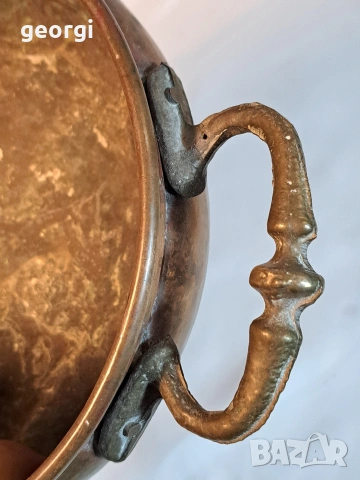 стара медна купа с бронзови дръжки 32/3, снимка 6 - Антикварни и старинни предмети - 53123697