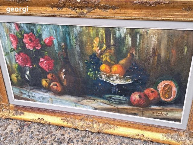 стара картина натюрморт маслени бои върху платно , снимка 4 - Картини - 51941692