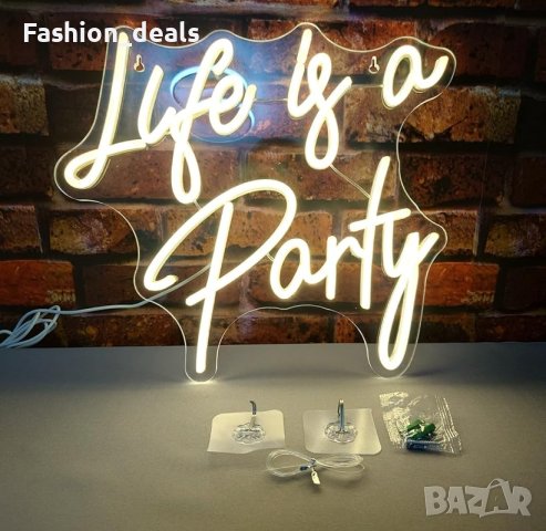 Нова Неонов Знак за Стая "Life is a Party" - USB Захранване Табела надпис, снимка 8 - Други - 42823598