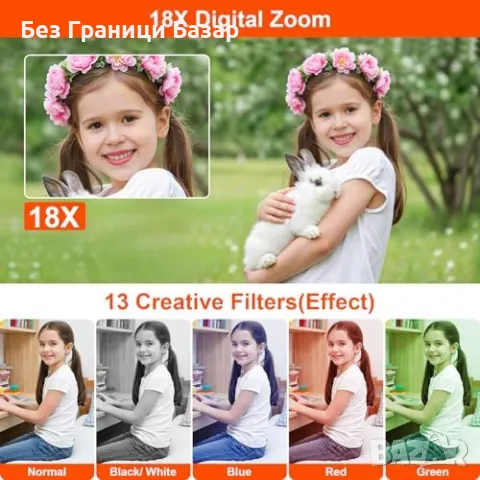 Нова Дигитална камера 64MP с 4K видео, зуум и аксесоари Фотоапарат деца, снимка 3 - Фотоапарати - 49134527