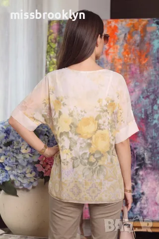 Туника “Sunny Floral Charm” – ефирна туника с жълти рози арт.5099, снимка 3 - Блузи с дълъг ръкав и пуловери - 55821170
