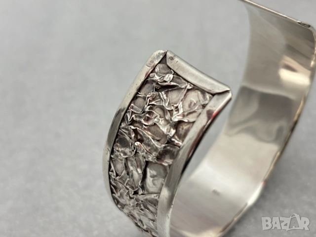 Абстрактна Сребърна Гривна (проба 925)- 30,73 гр., уникална ръчна изработка, снимка 9 - Гривни - 53339479