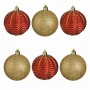 Комплект коледни украси за елха – червени топки, матови, със златист брокат, 8 см – 6 броя_1253574, снимка 1