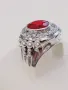 Огромен мъжки сребърен пръстен с рубин и циркони(фараон), снимка 4