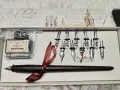 Нов калиграфски комплект с дървена перодръжка, туш и 11 сменяеми пера, снимка 2
