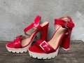 Дамски червени сандали на ток, снимка 2