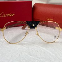 Cartier 2023 прозрачни мъжки слънчеви очила с кожа и дървени дръжки, снимка 10 - Слънчеви и диоптрични очила - 42813053