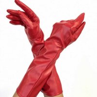 Дълги кожени ръкавици Черни и червени , снимка 1 - Ръкавици - 30341357