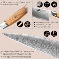 Сет от професионални ножове,XINZUO 5-Piece Knife Block Set, 73 Layers Damascus Powder Steel , снимка 10 - Прибори за хранене, готвене и сервиране - 44146822