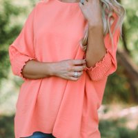 Дамска блуза в цвят корал с ефектна кройка, снимка 10 - Други - 42766706