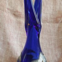 Старинна ваза от цветно стъкло и метален обков, снимка 4 - Антикварни и старинни предмети - 29293752