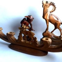 Дървени фигури Статуетки-свещник Елен и Ловец с Дива коза, снимка 5 - Антикварни и старинни предмети - 42672054