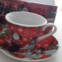 2 бр. Коледни малки чаши за кафе с чинийки, снимка 3 - Чаши - 42572032