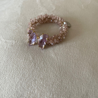 Ластик за коса с розови кристалчета и лилава пеперуда, снимка 1 - Аксесоари за коса - 44693731